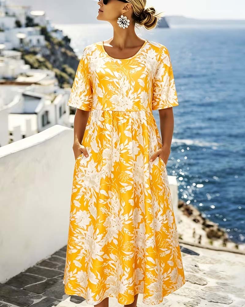 Robe Florale Manche Courte Poche Ligne A