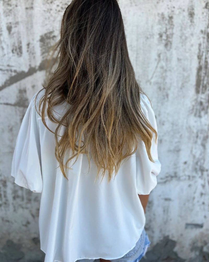 Blouse Mode Décontractée Manches Courtes Uni