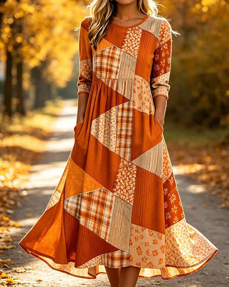 Robe Patchwork À Carreaux Fleurie