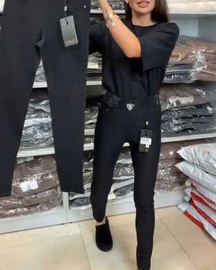 Pantalon Élégant Uni Et Stretch