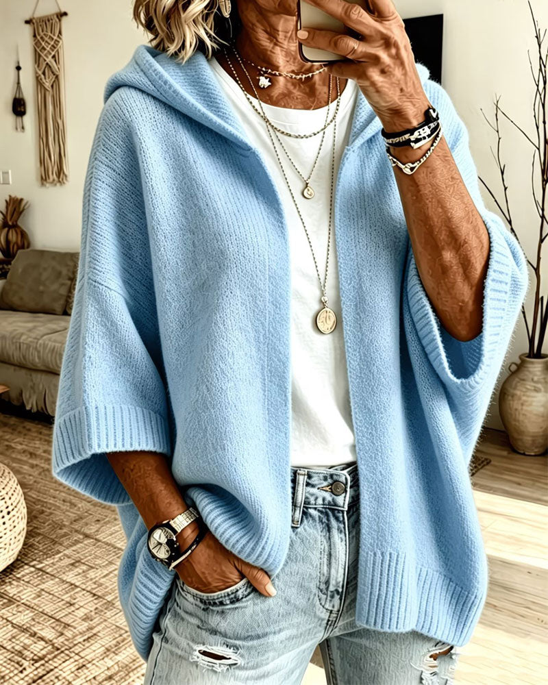 Cardigan 3/4 Manche Capuche Décontracté