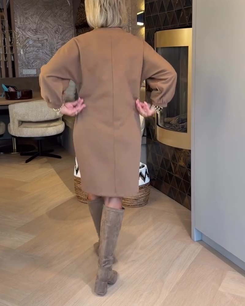 Robe Col Mandarine Manche Lanterne Unie