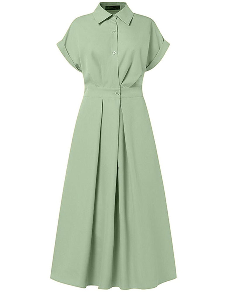 Robe A-Ligne Attache Taille Haute Bouton