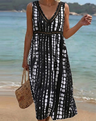 Robe Col En V Sans Manches Imprimé Abstrait