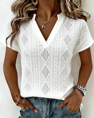 Blouse Diamond Hollow Out Col V