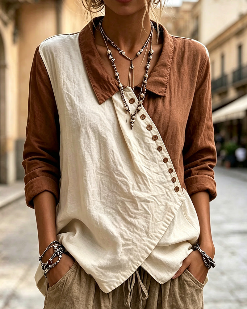 Chemise Patchwork Bouton Bloc De Couleur
