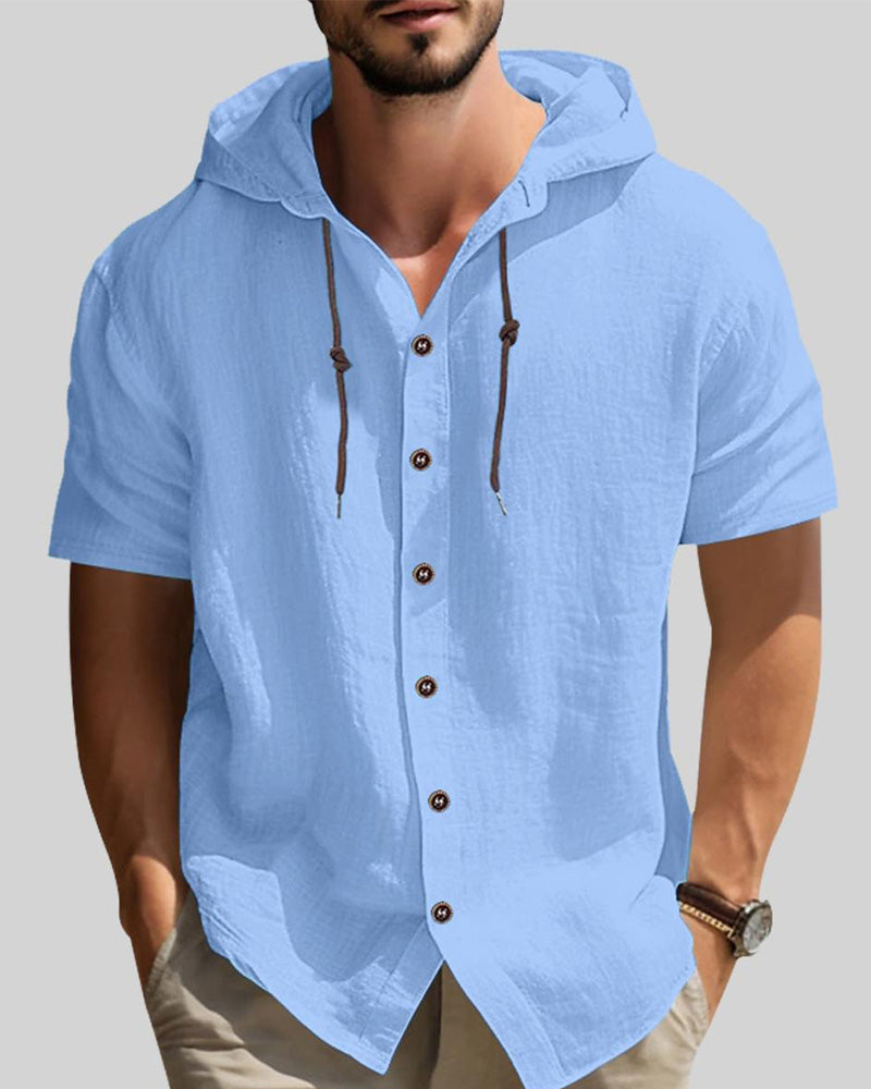 Chemise Bouton Cordon Capuche Unie Homme