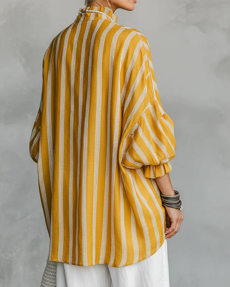 Chemise Col Montant Manche Lanterne Rayé