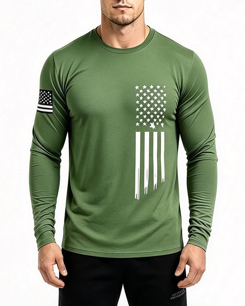 Haut Homme Drapeau National Imprimé Manches Longues