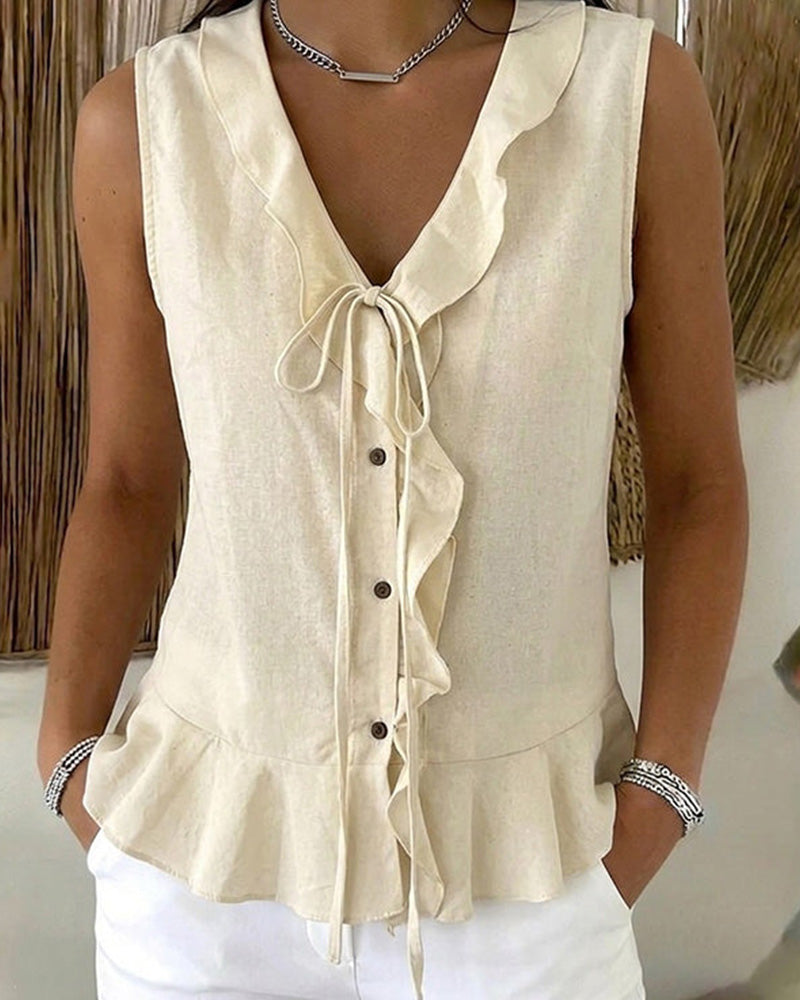 Tank Top Volant Cravate Sans Manches