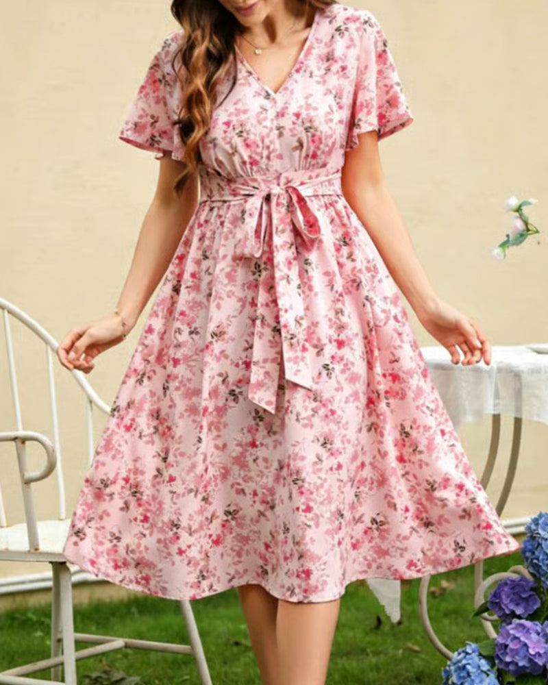 Robe Col V Florale A-Ligne