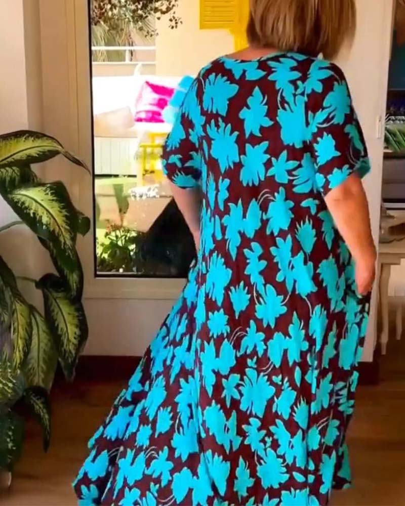 Robe ample à imprimé floral avec poche et col en V