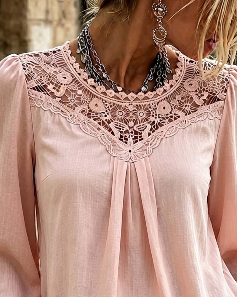 Blouse Dentelle Panneau Manches Ballon