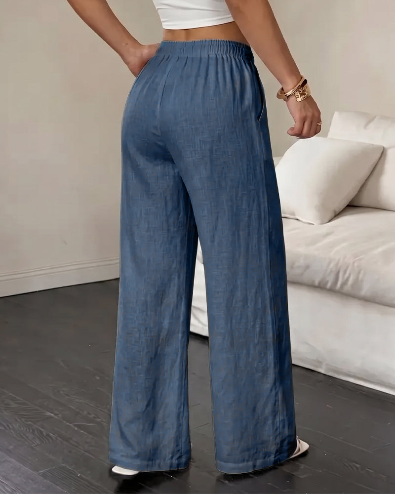 Pantalon Attacher Jambe Droite Unie Polyvalent Long