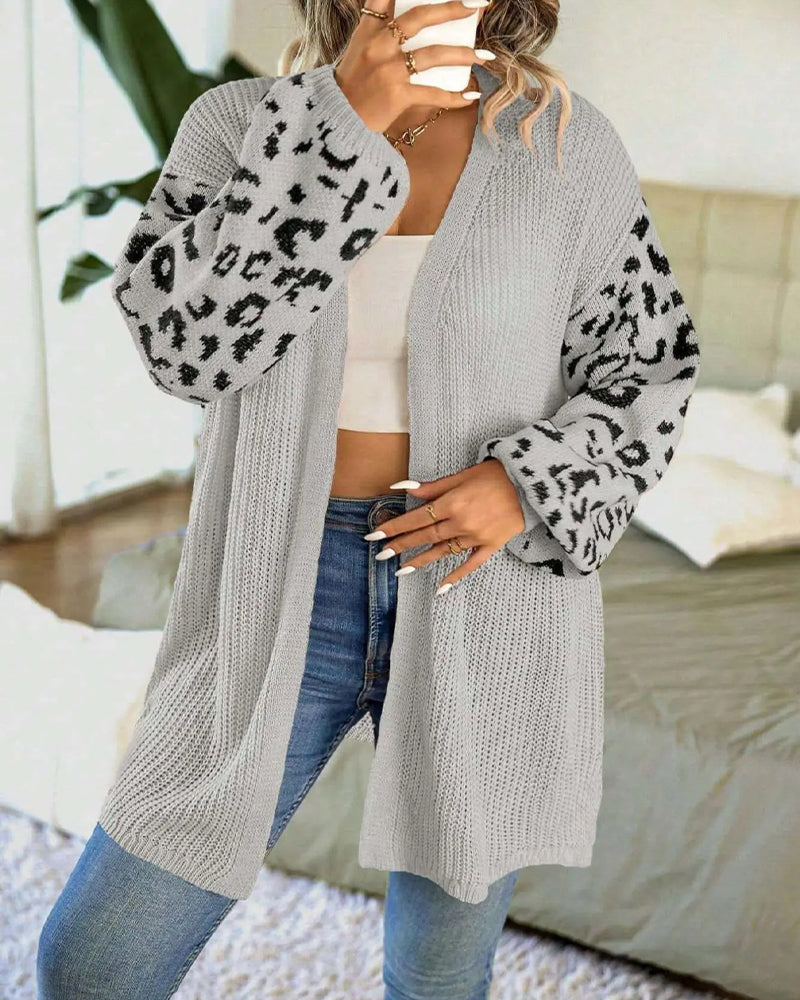 Cardigan Imprimé Léopard Manche Longue Patchwork