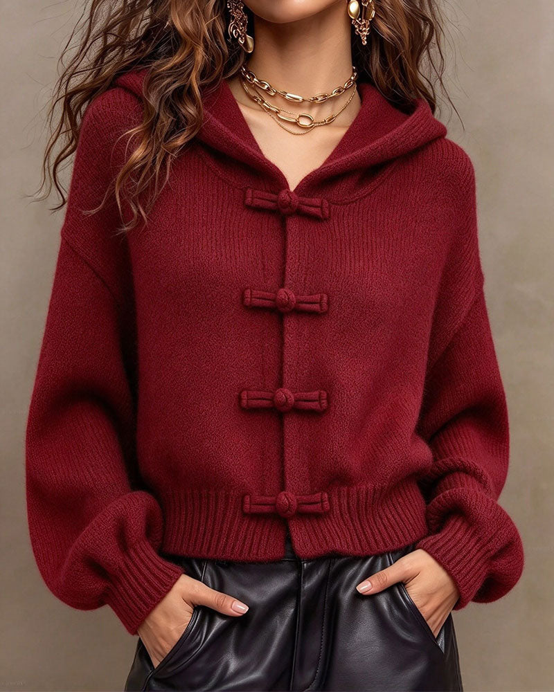 Cardigan Uni À Capuche Pull