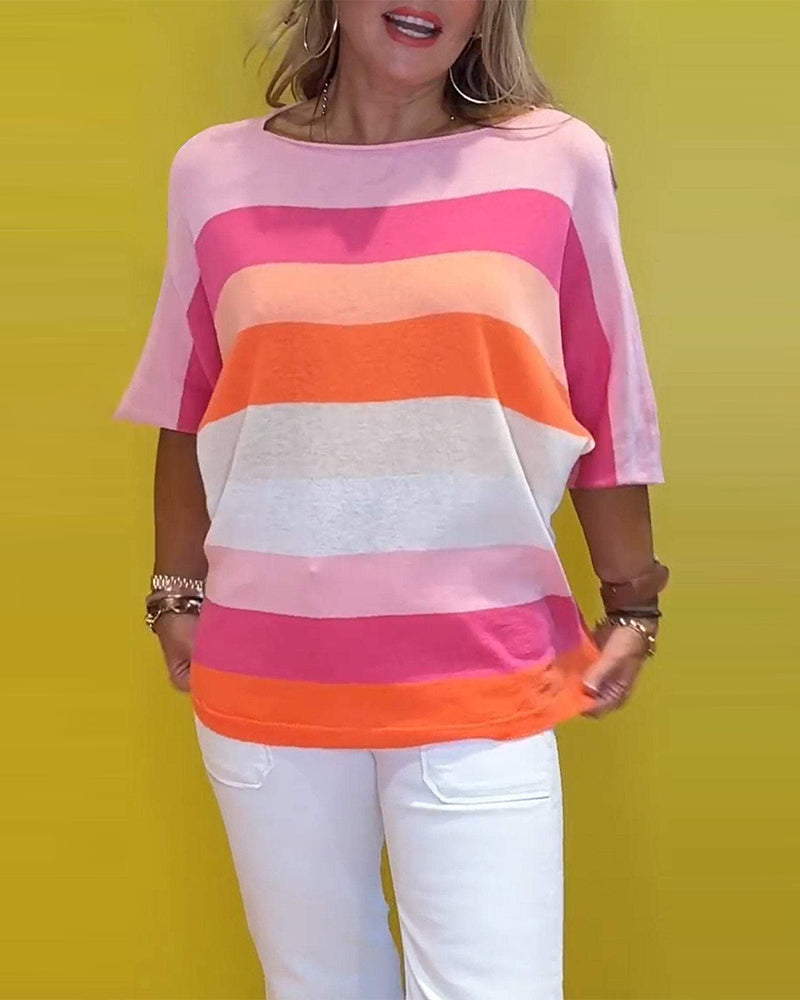 T-shirt imprimé rayé à col rond