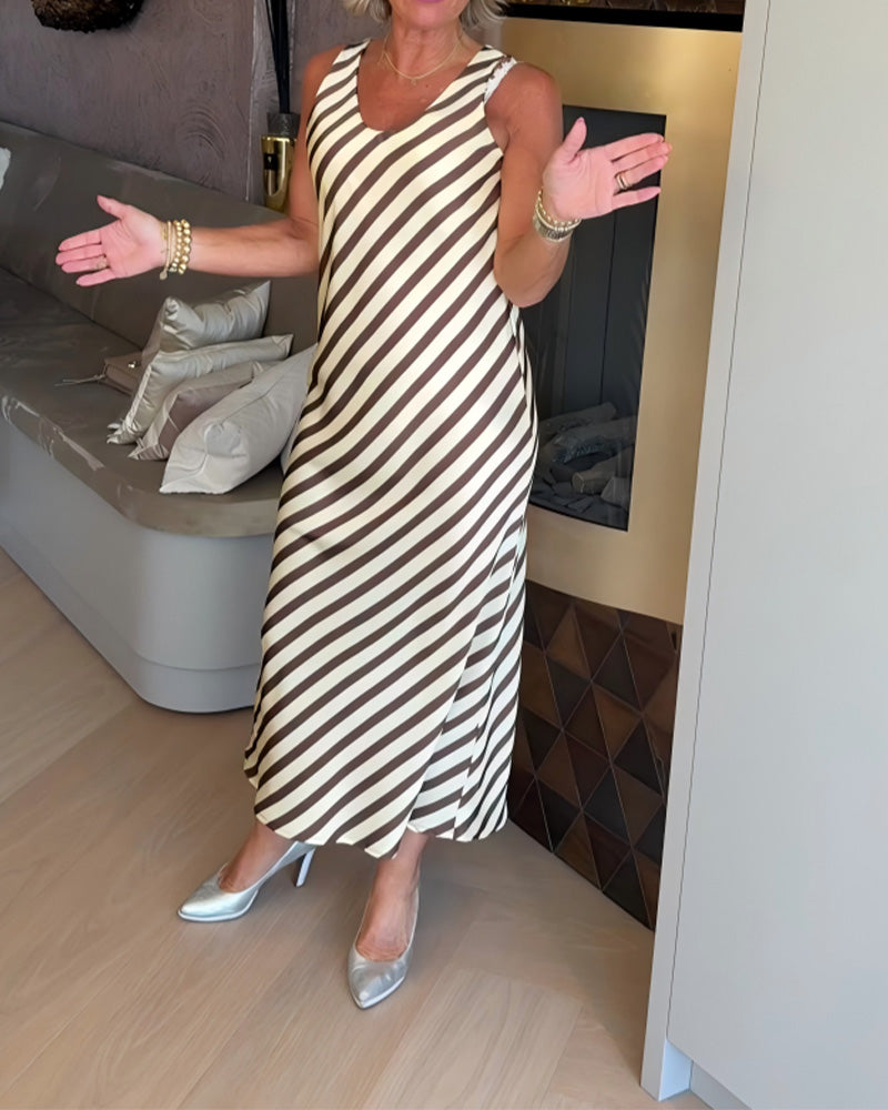 Robe Sans Manches Rayure Fourreau Maxi