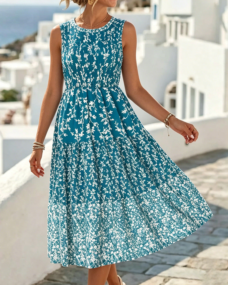 Robe Sans Manches Florale Cintrée Ligne A