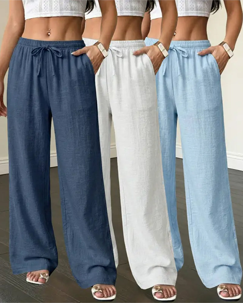 Pantalon Attacher Jambe Droite Unie Polyvalent Long