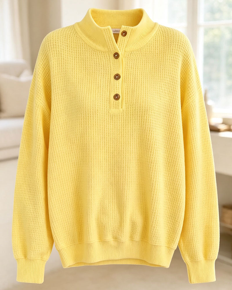 Blouse Col Haut Bouton Manches Longues