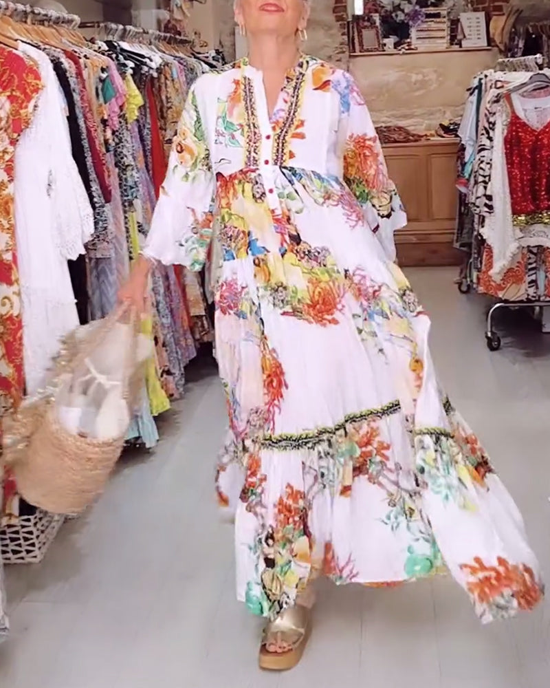 Robe bohème à boutons et patchwork