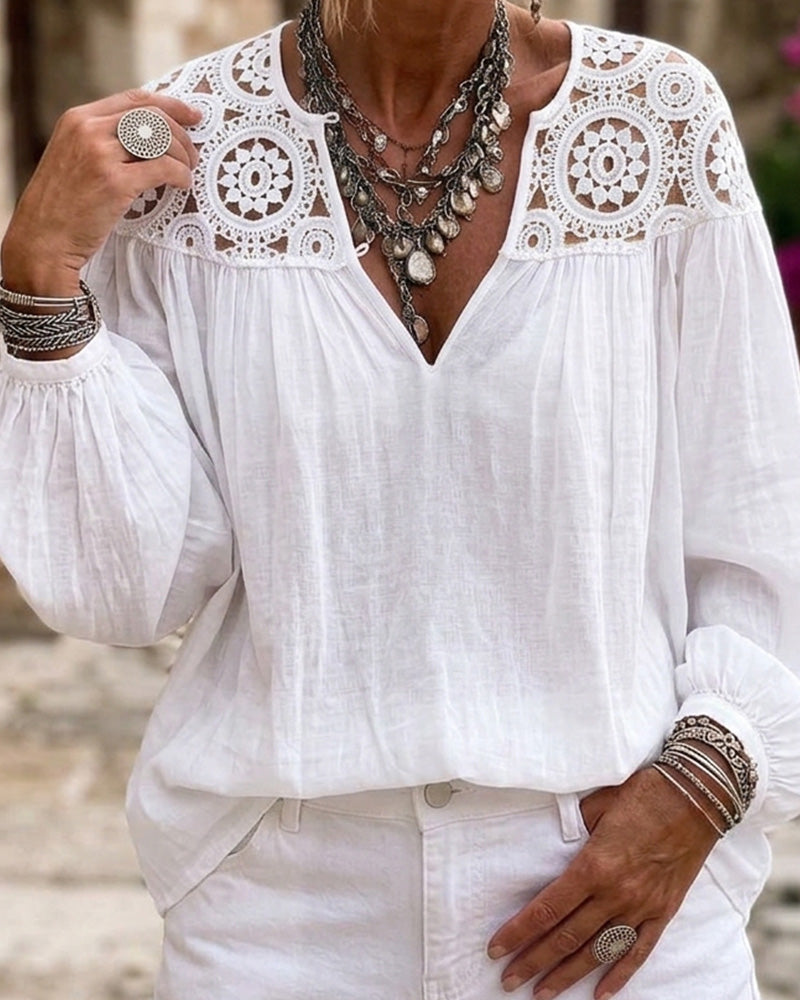 Blouse Manche Lanterne Dentelle Large
