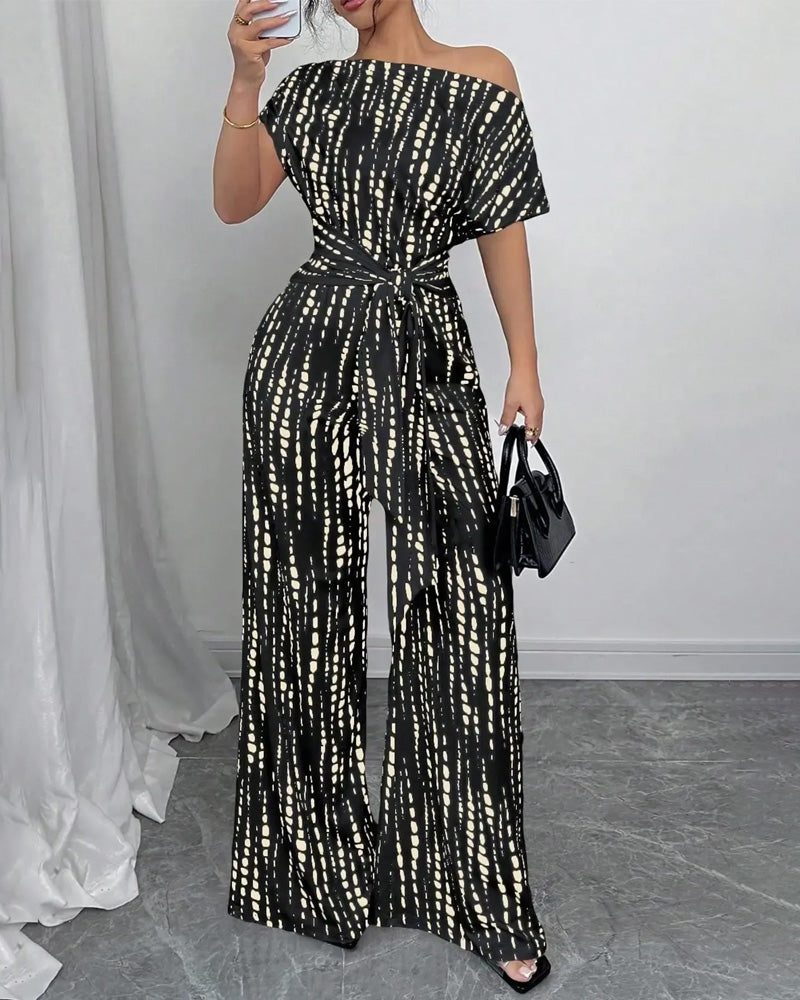 Jumpsuit Une Épaule Cravate Jambe Large