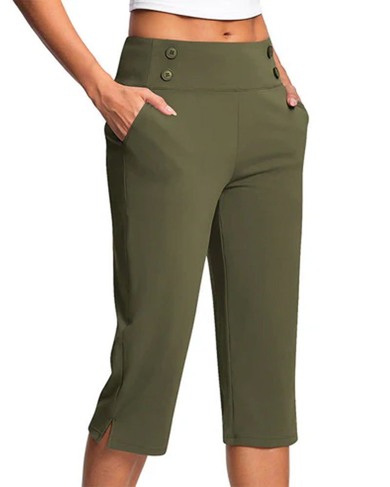 Pantalon Bouton Taille Cintrée Slim Décontracté