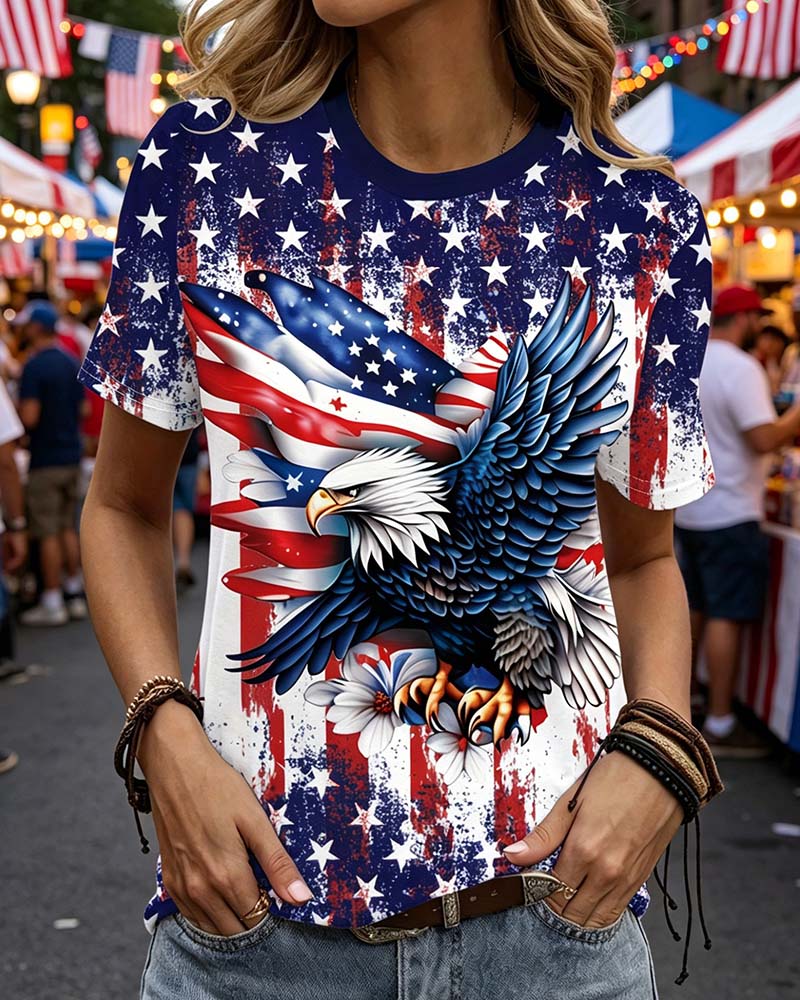 T-Shirt Étoiles Et Rayures Aigle Imprimé