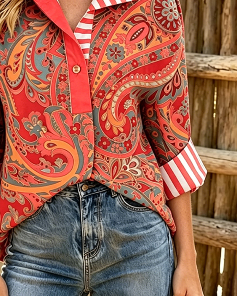 Blouse Patchwork Imprimé Floral Décontracté