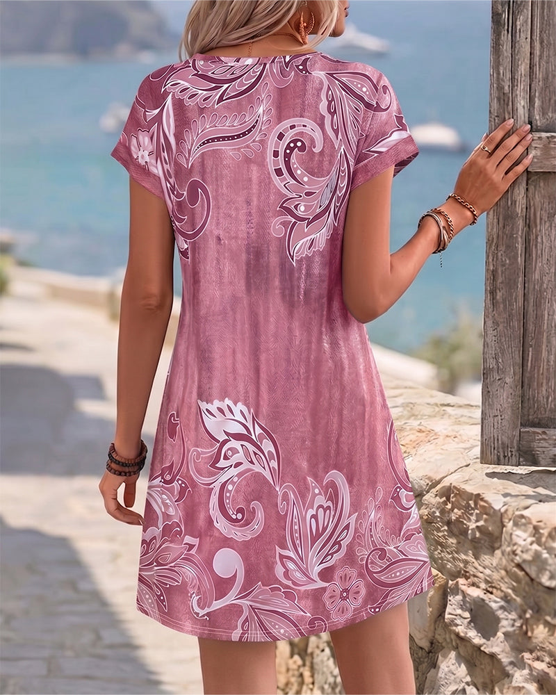 Robe Col V Demi Patte Imprimé