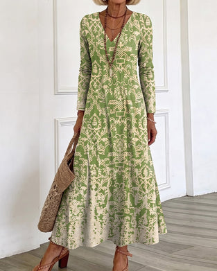 Robe Col En V Coupe A Manches Longues Maxi