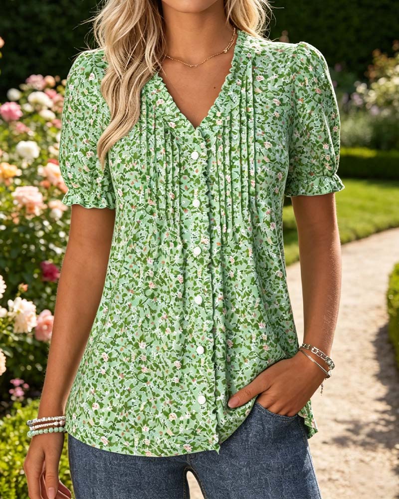 Blouse Col V Imprimé Floral
