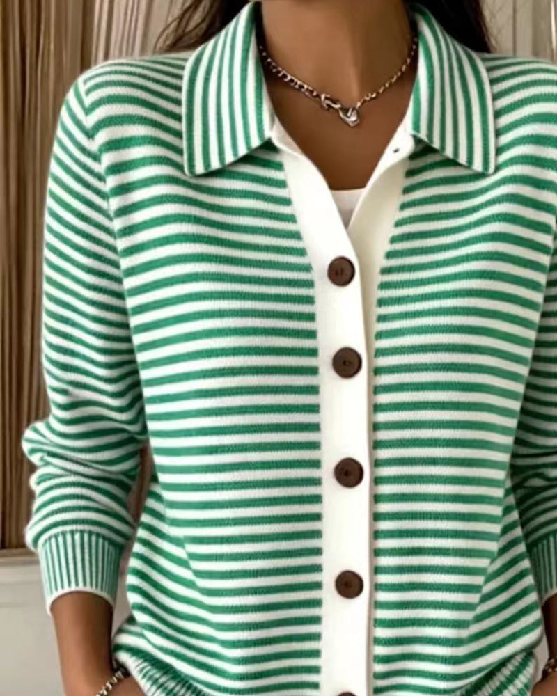 Cardigan Revers Bouton Rayé