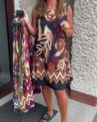 Robe Abstrait Floral Sans Manches