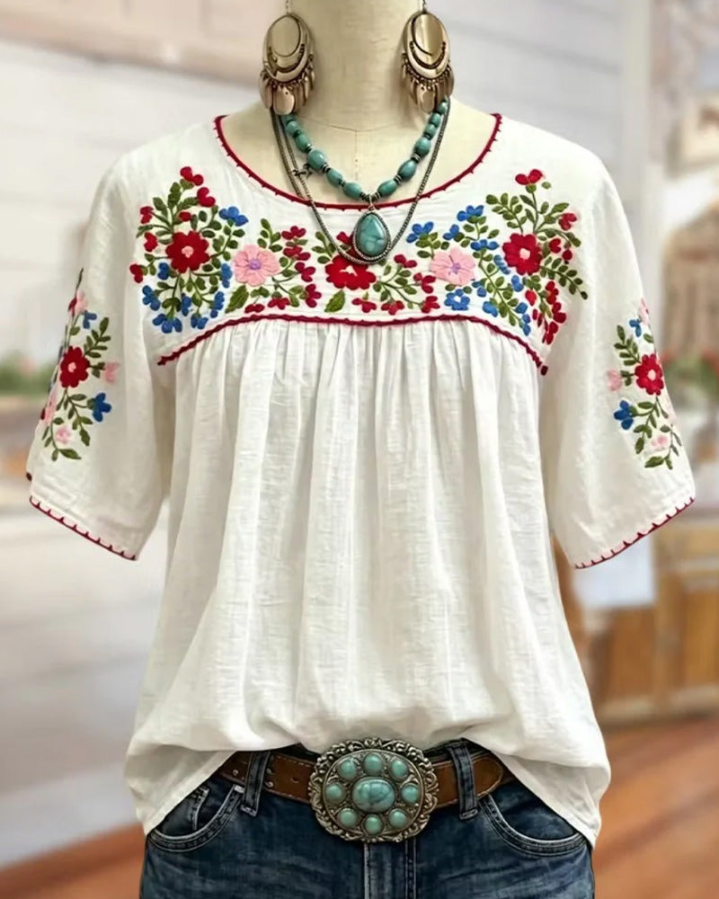 Blouse Col Rond Brodé Bohème