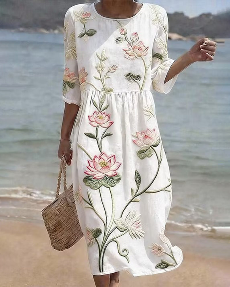 Robe Florale Col Rond