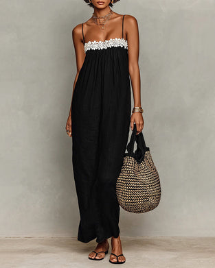 Robe Contraste De Couleur Droite Maxi