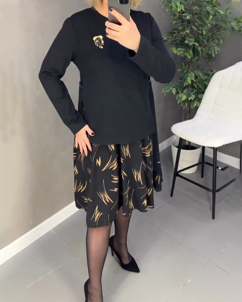 Robe décontractée à imprimé ample avec col rond