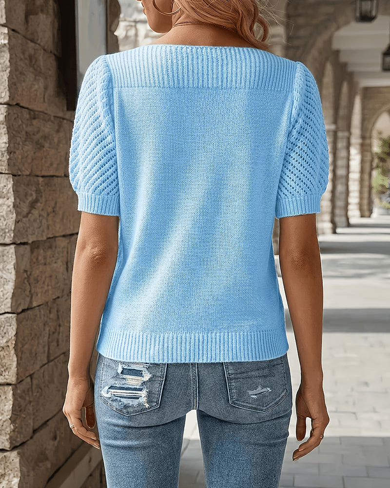 Pull-over Couleur Unie Manche Bouffante Court