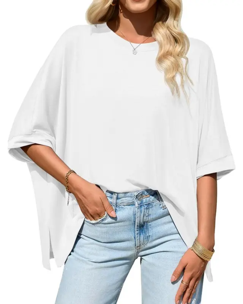 T-Shirt Coupe Loose Quotidien Manche Chauve-Souris