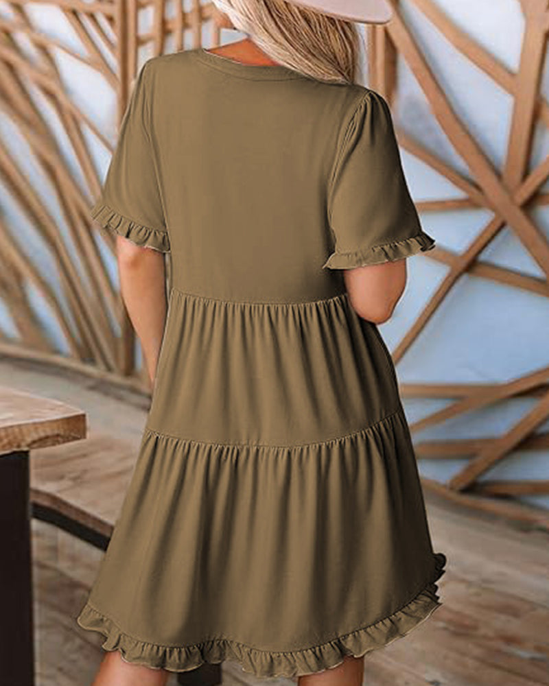 Robe Bordure Volantée Col En V Ourlet Superposé