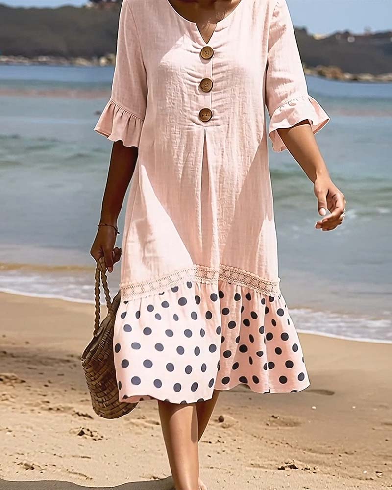 Robe Polka Dot Patchwork Volanté