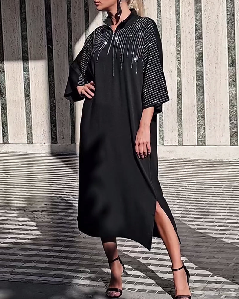 Robe décontractée à fermeture éclair et fente au col