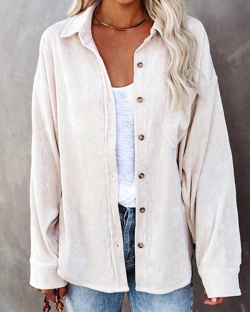 Blouse Unie En Velours Côtelé Avec Poche