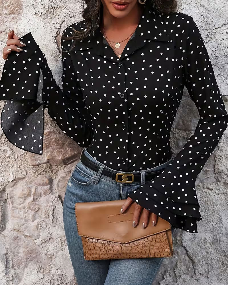 Blouse Pois Double Couche Manche Cloche