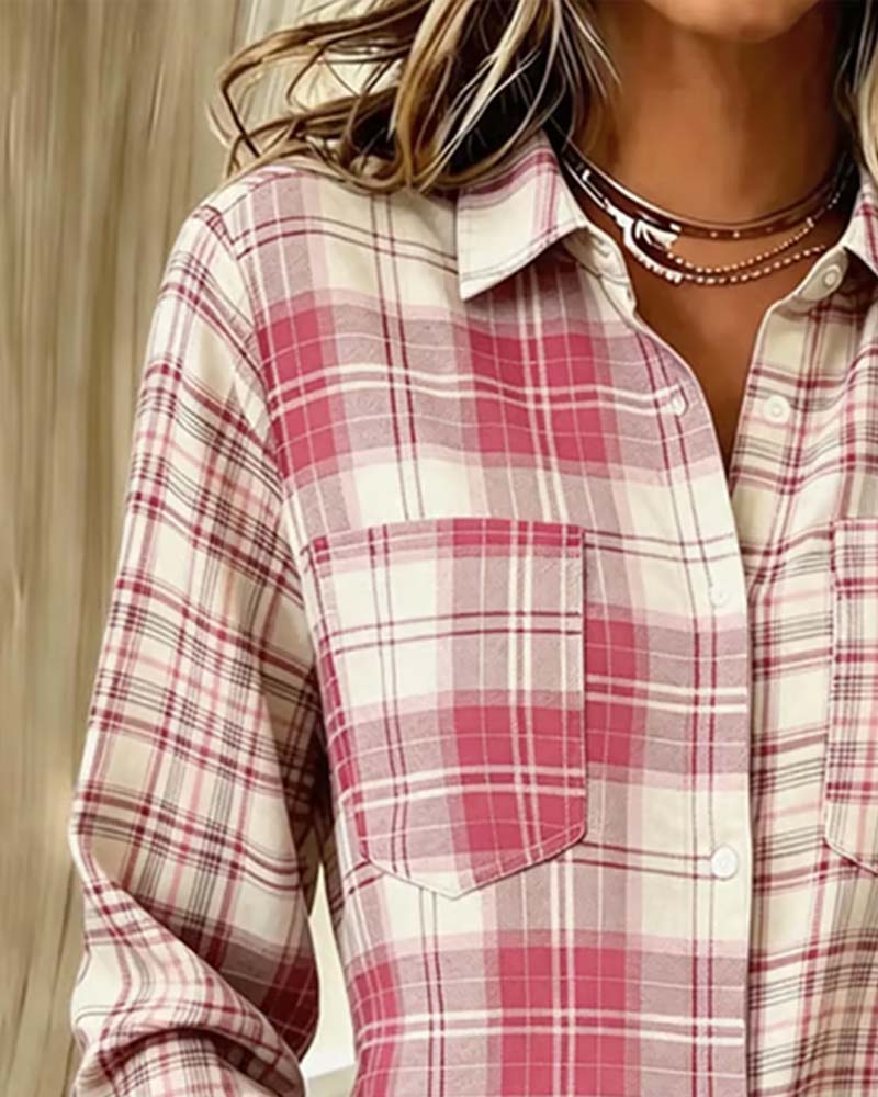 Chemise À Carreaux Bloc De Couleur Manches Longues