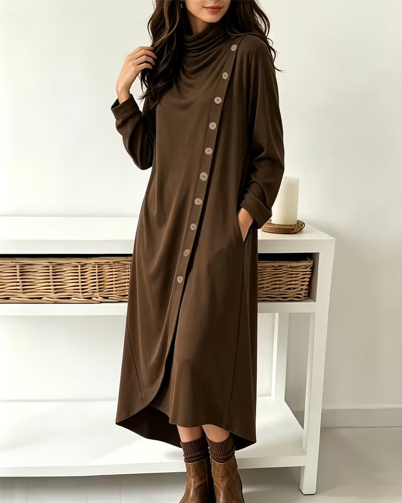Robe Cowl Encolure Bouton Croisement Irrégulier