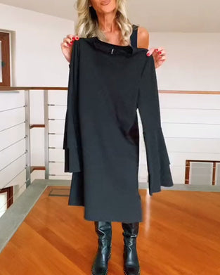 Robe élégante à manches cloche de couleur unie